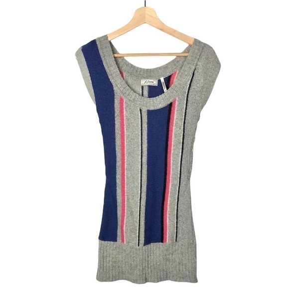 Guess Y2K Gray Colorful Stripe Short Sleeve Sweater Dress S - Picture 2 of 8